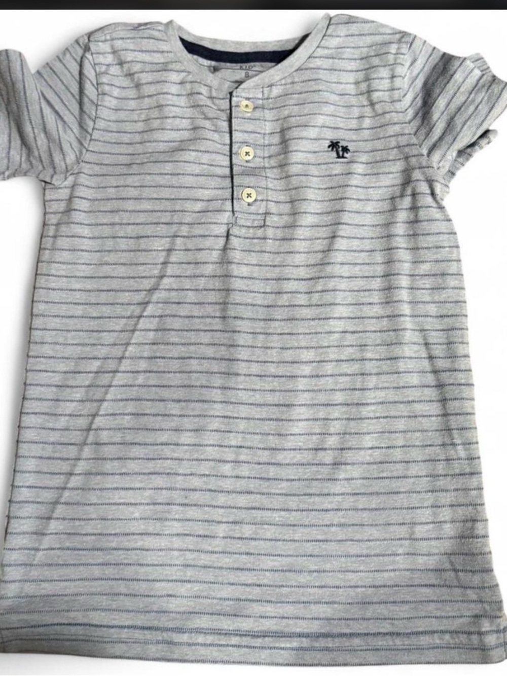 Carter's Gray Striped Short Sleeve Henley Tee with Navy Embroidery